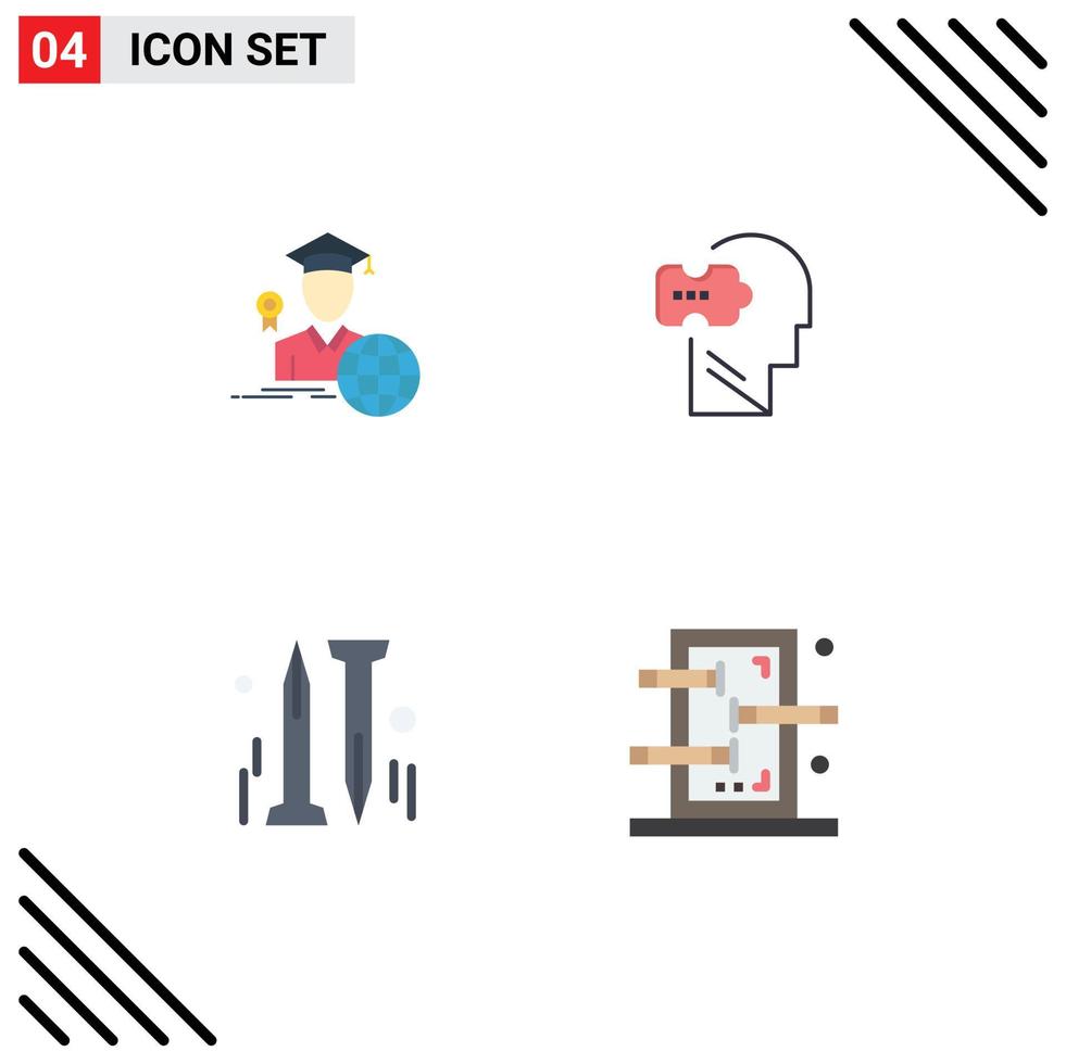 mobile interface plat icône ensemble de 4 pictogrammes de l'obtention du diplôme DIY savant problème boîte modifiable vecteur conception éléments