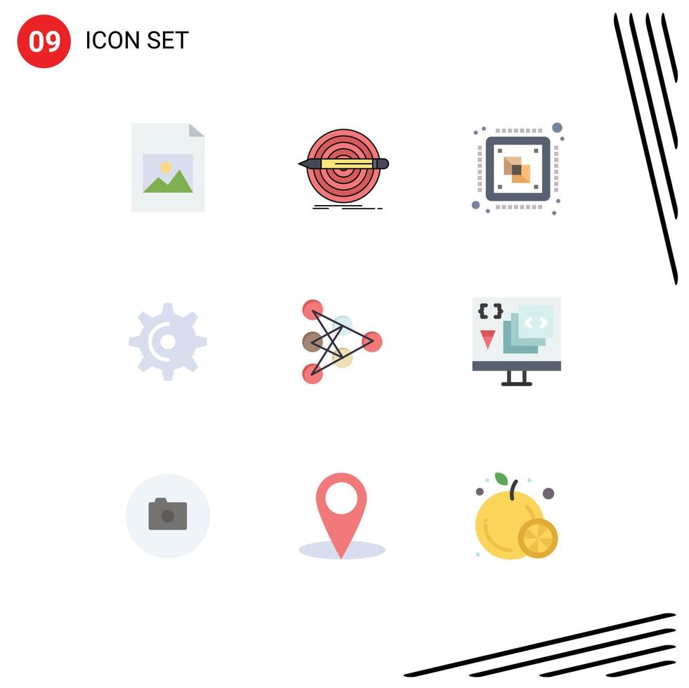 mobile interface plat Couleur ensemble de 9 pictogrammes de apprentissage tourner central équipement processeur modifiable vecteur conception éléments