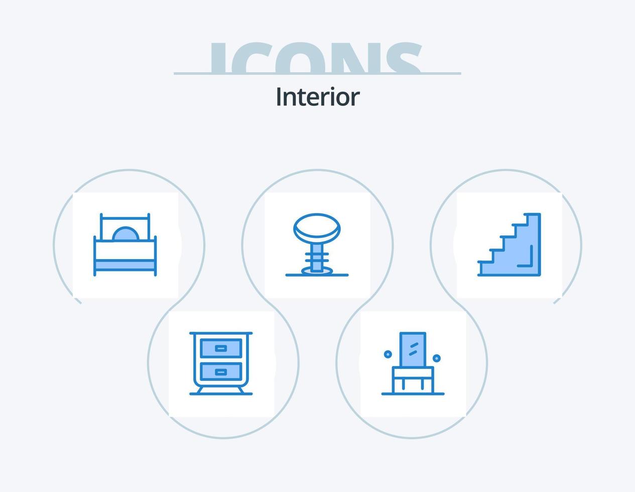 intérieur bleu icône pack 5 icône conception. niveau. sol. ameublement. tabouret. meubles vecteur