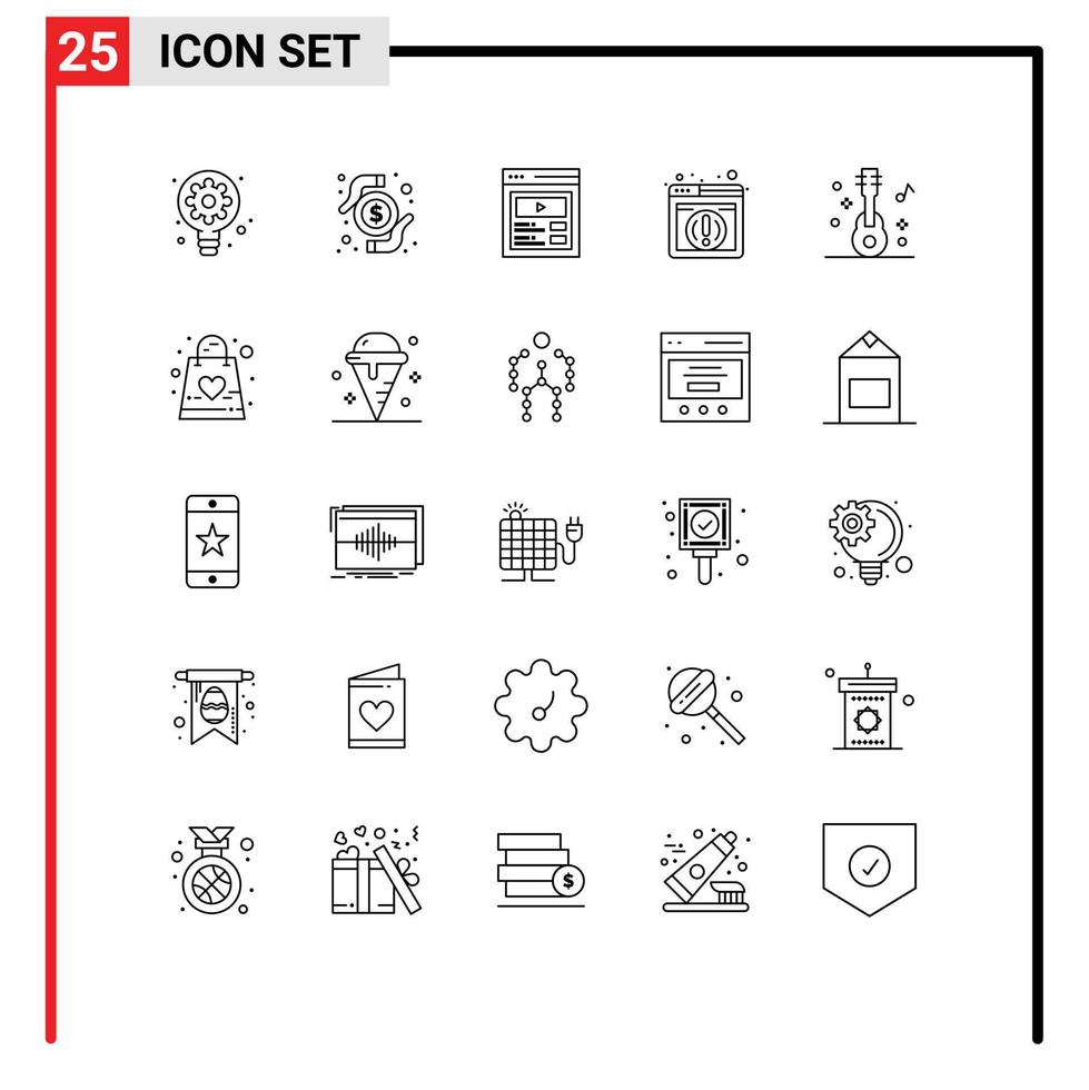 moderne ensemble de 25 lignes pictogramme de la musique l'audio Douane contenu navigateur information modifiable vecteur conception éléments