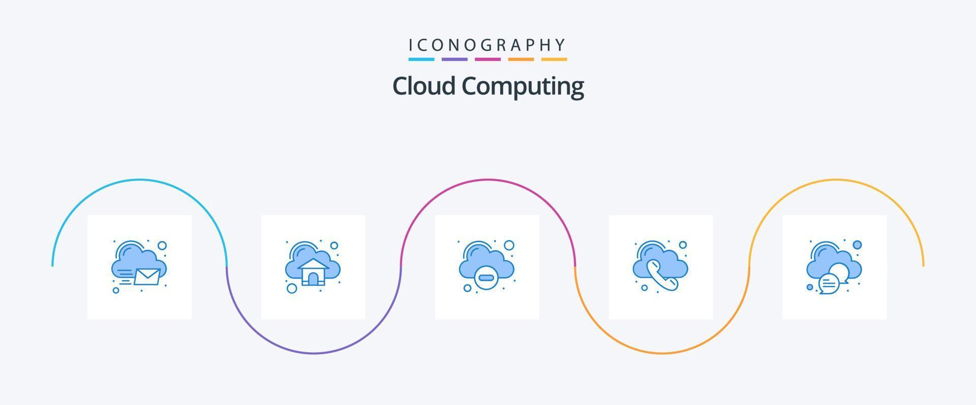 nuage l'informatique bleu 5 icône pack comprenant nuage. Téléphone. nuage. téléphone. appel vecteur