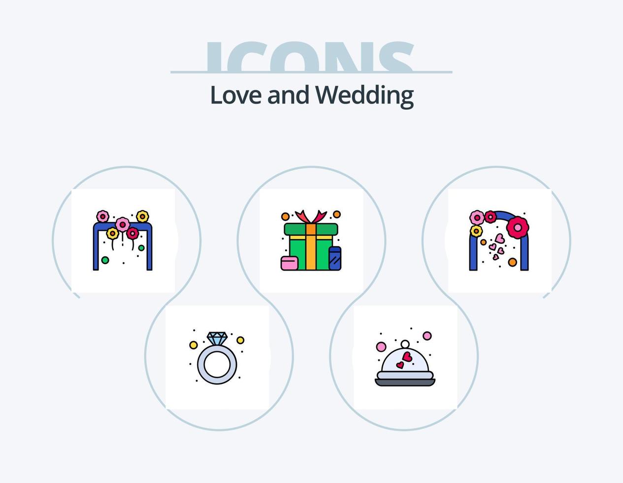 mariage ligne rempli icône pack 5 icône conception. anneau. engagement. le déjeuner dîner. diamant. mariage vecteur