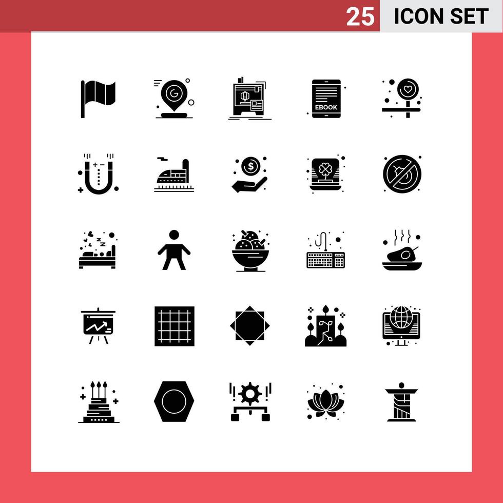 groupe de 25 solide glyphes panneaux et symboles pour l'amour planche dimensionnel l'Internet livre ebook modifiable vecteur conception éléments