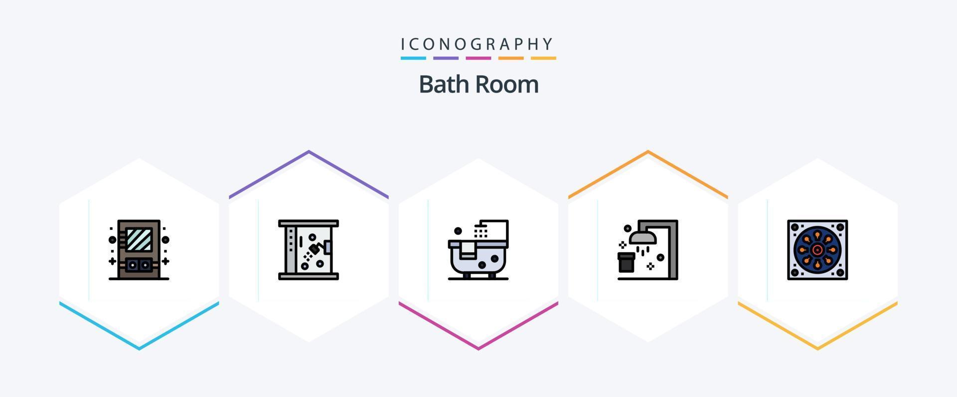 une baignoire pièce 25 ligne remplie icône pack comprenant . toilettes. bain. trou. salle de bains vecteur