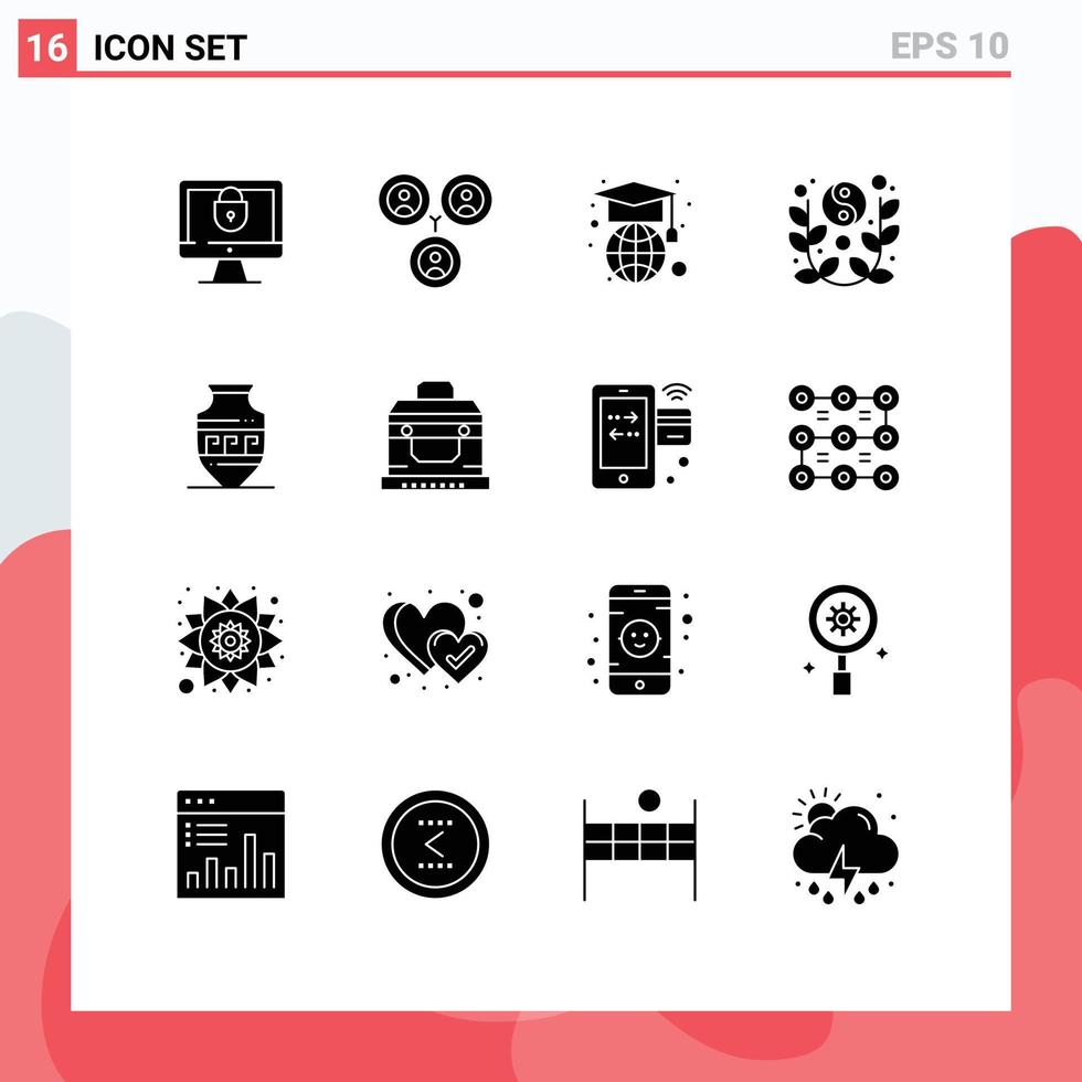 mobile interface solide glyphe ensemble de 16 pictogrammes de Grèce amphore la géographie célébrer année modifiable vecteur conception éléments