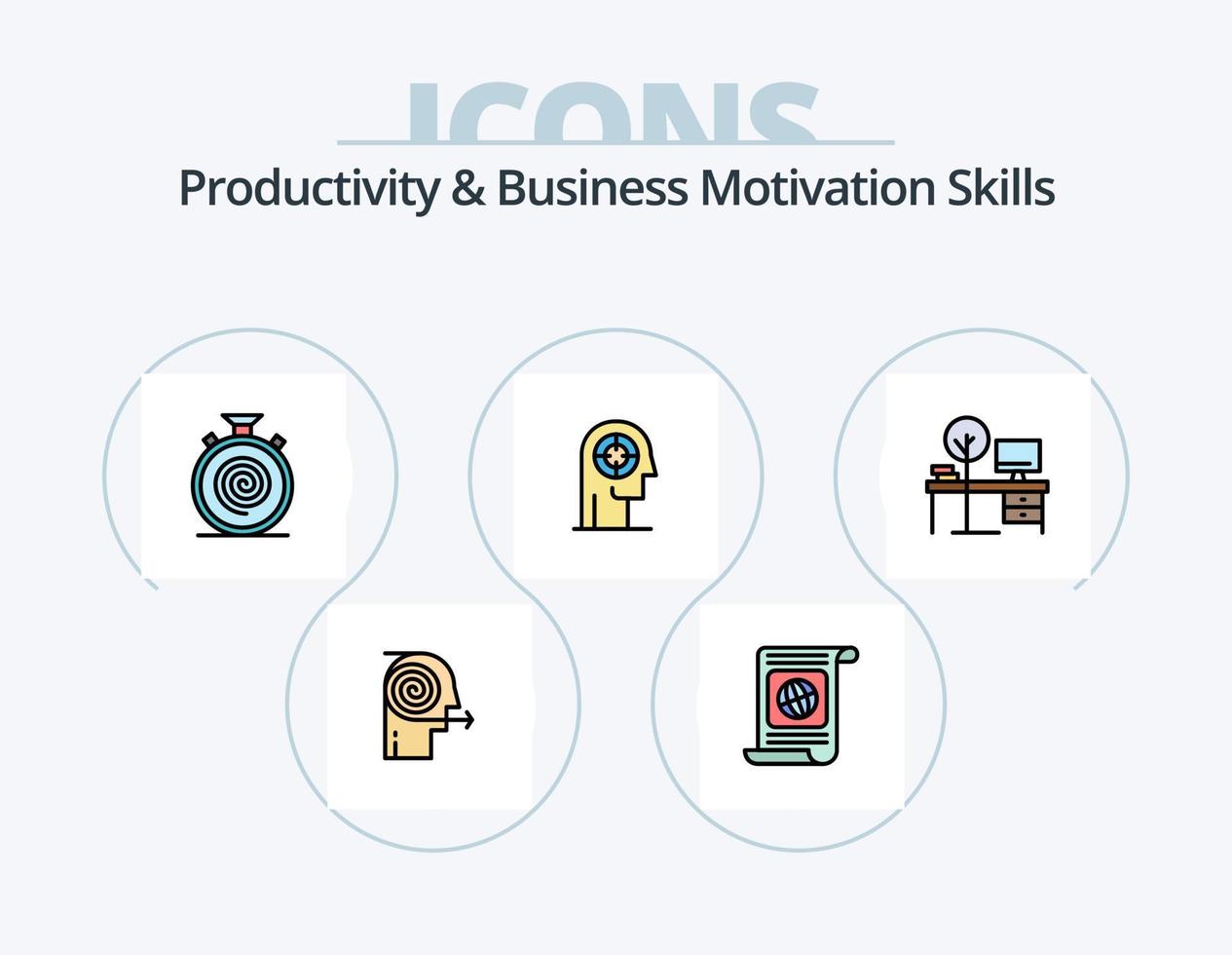 productivité et affaires motivation compétences ligne rempli icône pack 5 icône conception. note. début de gratter. sans arrêt. commencer. jouer vecteur