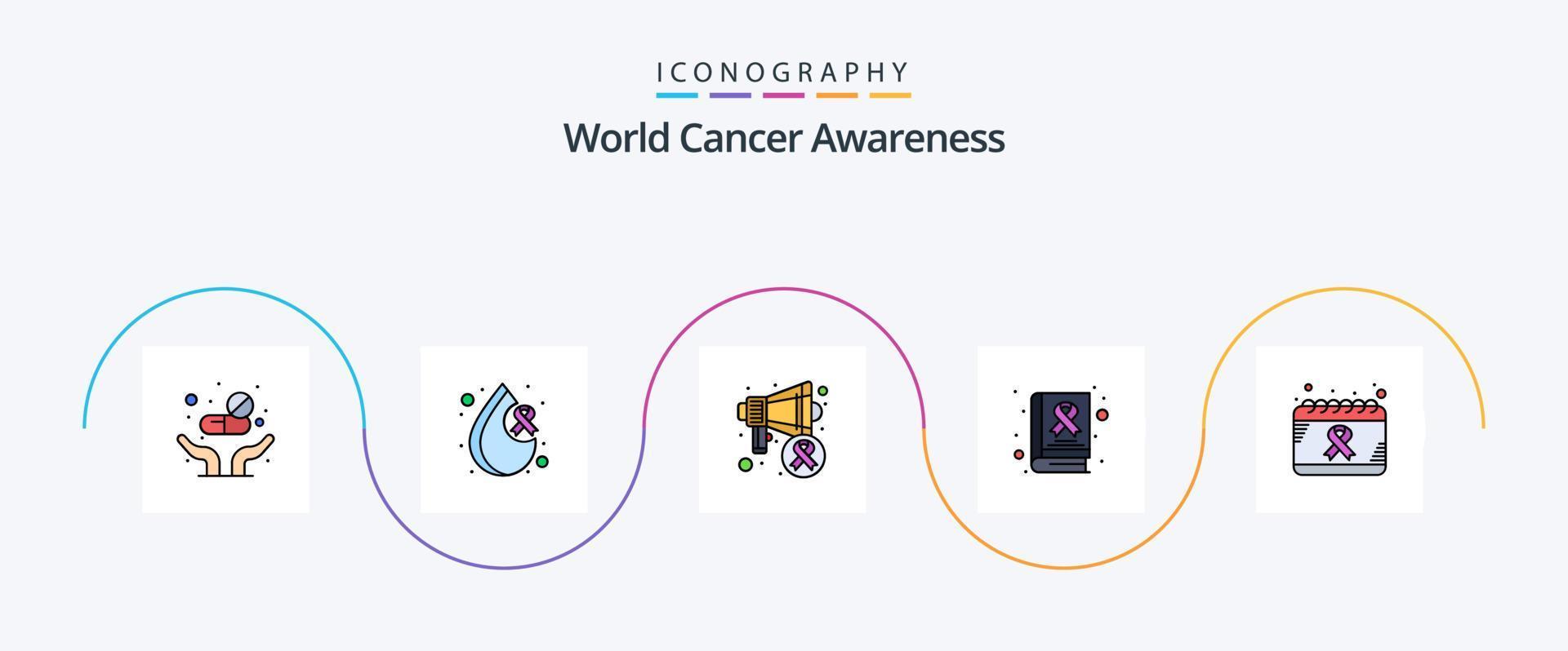 monde cancer conscience ligne rempli plat 5 icône pack comprenant cancer. journée. conférencier. cancer. conscience vecteur