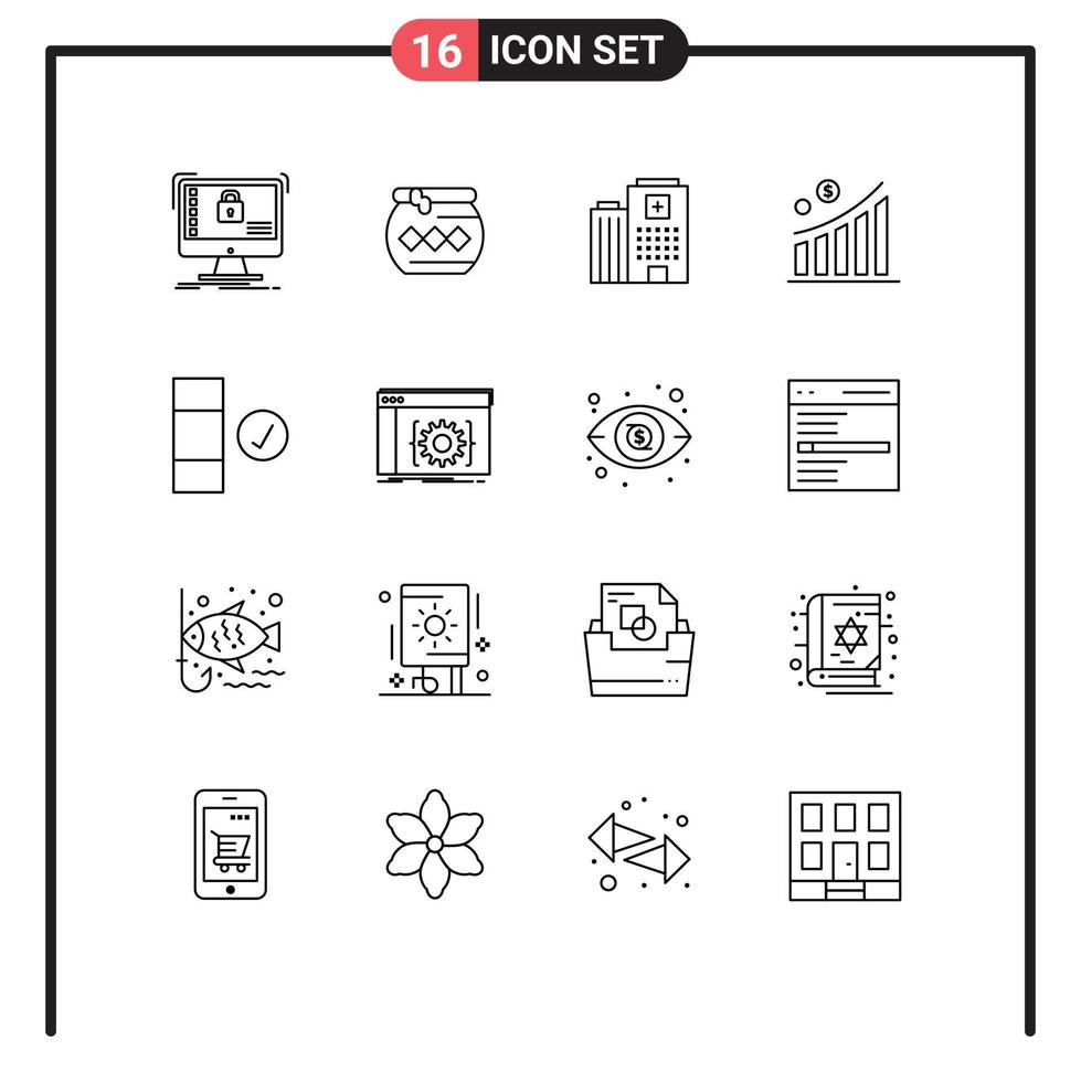 universel icône symboles groupe de 16 moderne grandes lignes de statistique graphique pongal affaires bâtiment modifiable vecteur conception éléments