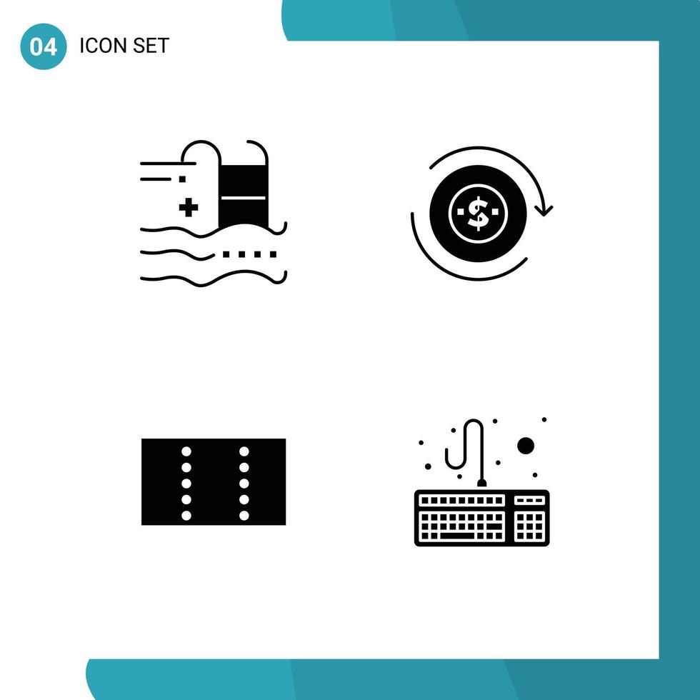 ensemble de 4 commercial solide glyphes pack pour vacances disposition nager couler ordinateur modifiable vecteur conception éléments