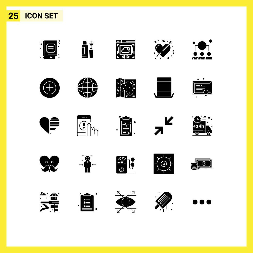 mobile interface solide glyphe ensemble de 25 pictogrammes de affaires l'amour bouteille cœur La Flèche modifiable vecteur conception éléments