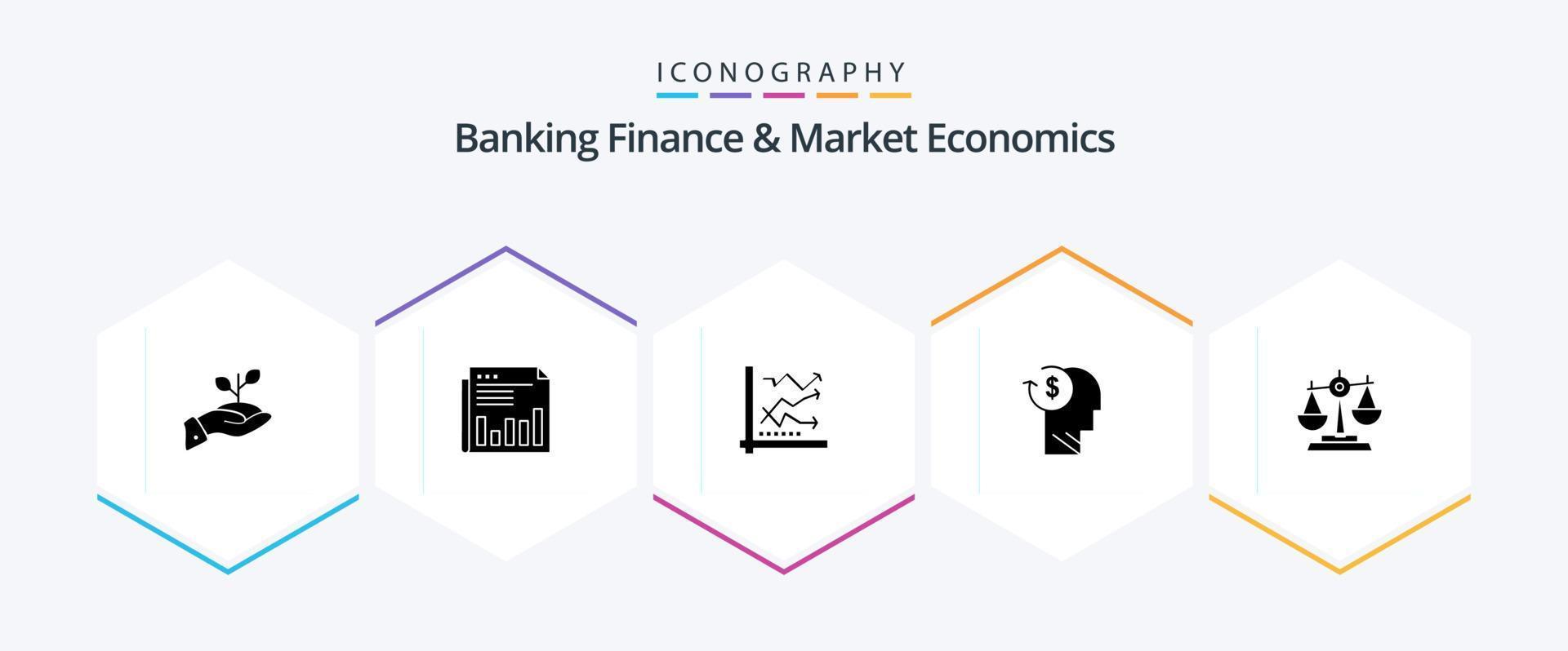 bancaire la finance et marché économie 25 glyphe icône pack comprenant analytique. analyse. entreprise. graphique. papier vecteur