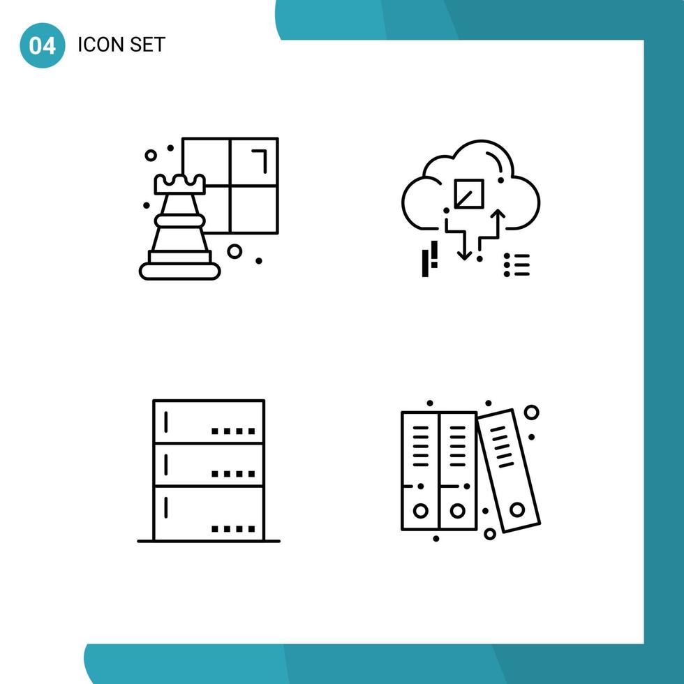 ensemble de 4 moderne ui Icônes symboles panneaux pour échecs Les données nuage La Flèche serveur modifiable vecteur conception éléments