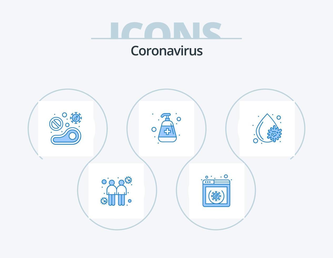 coronavirus bleu icône pack 5 icône conception. médical. Crème hydratante. aliments. manucure. steak vecteur