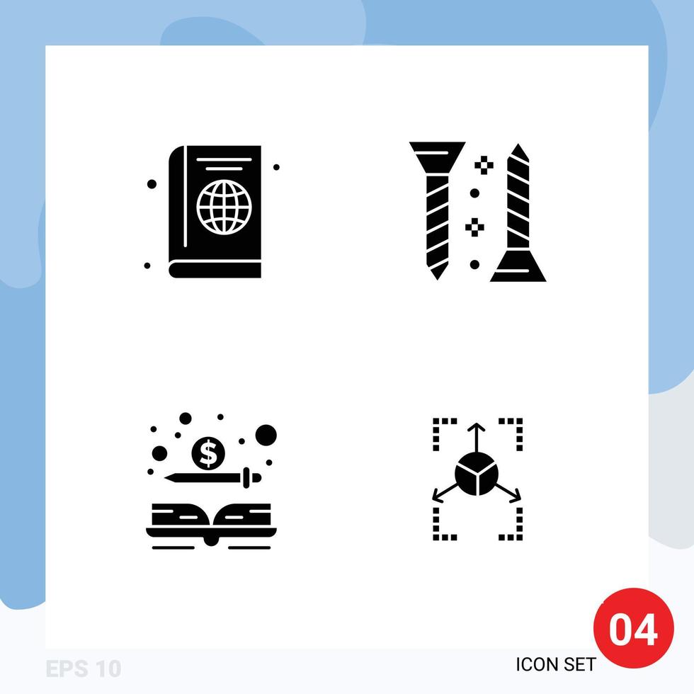 ensemble de 4 moderne ui Icônes symboles panneaux pour passeport livre globe vis dollar modifiable vecteur conception éléments