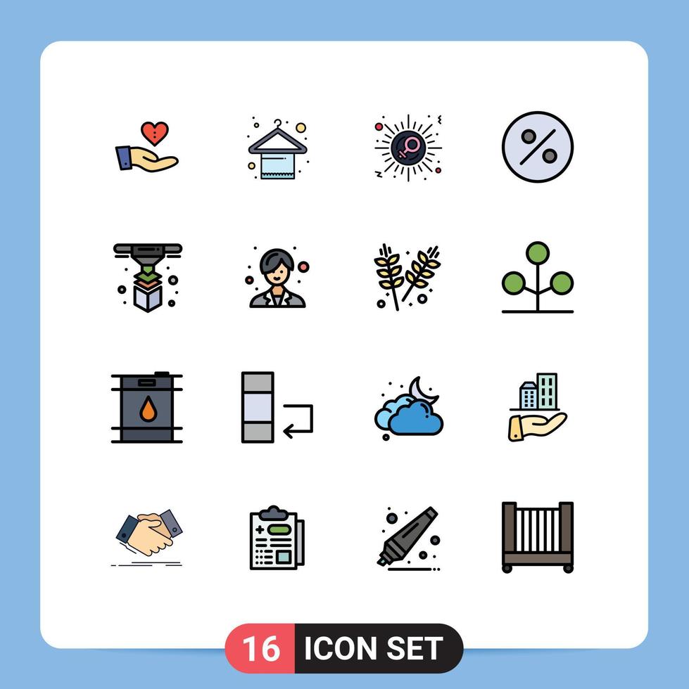 mobile interface plat Couleur rempli ligne ensemble de 16 pictogrammes de impression la modélisation mode pour cent célébrer modifiable Créatif vecteur conception éléments