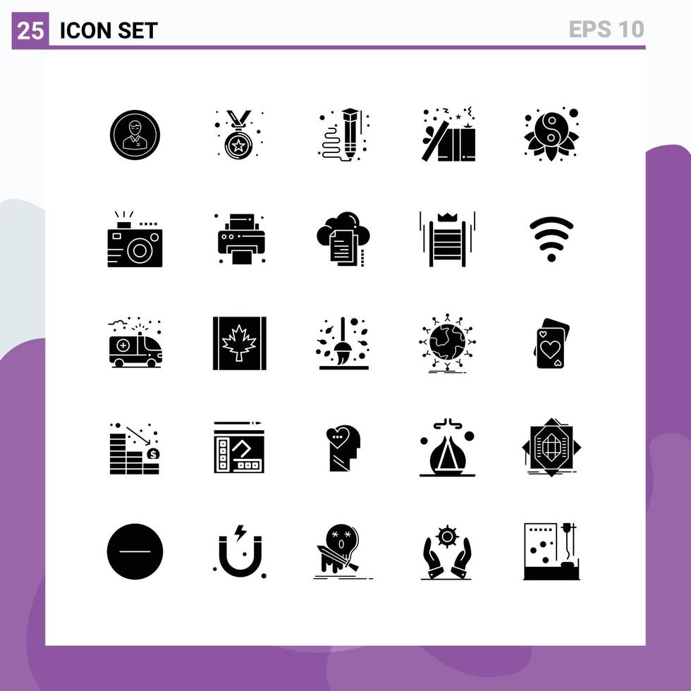 moderne ensemble de 25 solide glyphes et symboles tel comme Noël cadeau médaille écrire apprentissage modifiable vecteur conception éléments