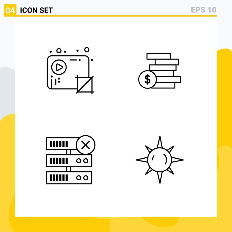 groupe de 4 moderne ligne remplie plat couleurs ensemble pour l'audio base de données production en espèces serveur modifiable vecteur conception éléments