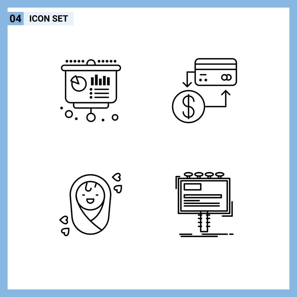 moderne ensemble de 4 ligne remplie plat couleurs pictogramme de affaires commercialisation financier carte enfant modifiable vecteur conception éléments