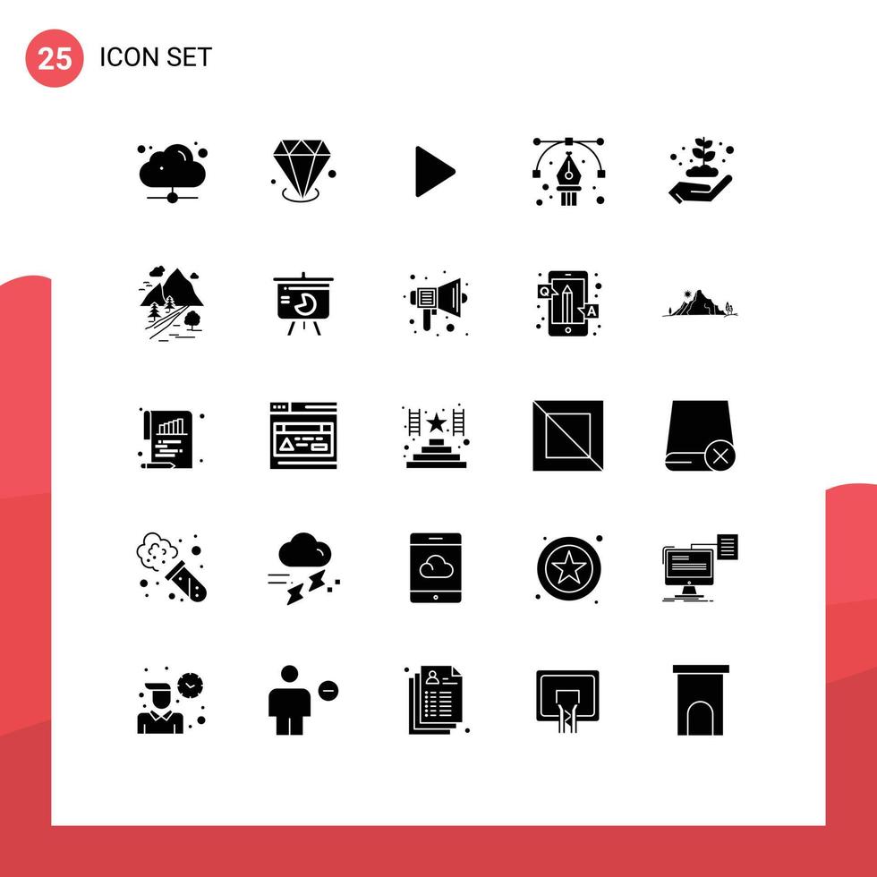 utilisateur interface pack de 25 de base solide glyphes de écologie chemin contrôle conception ancre modifiable vecteur conception éléments