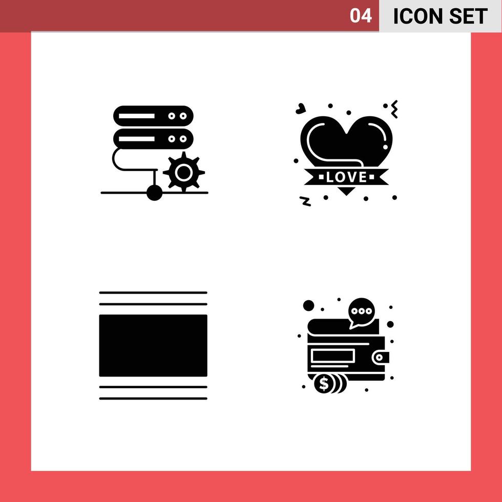 groupe de 4 solide glyphes panneaux et symboles pour base de données couler réglage l'amour vignettes modifiable vecteur conception éléments