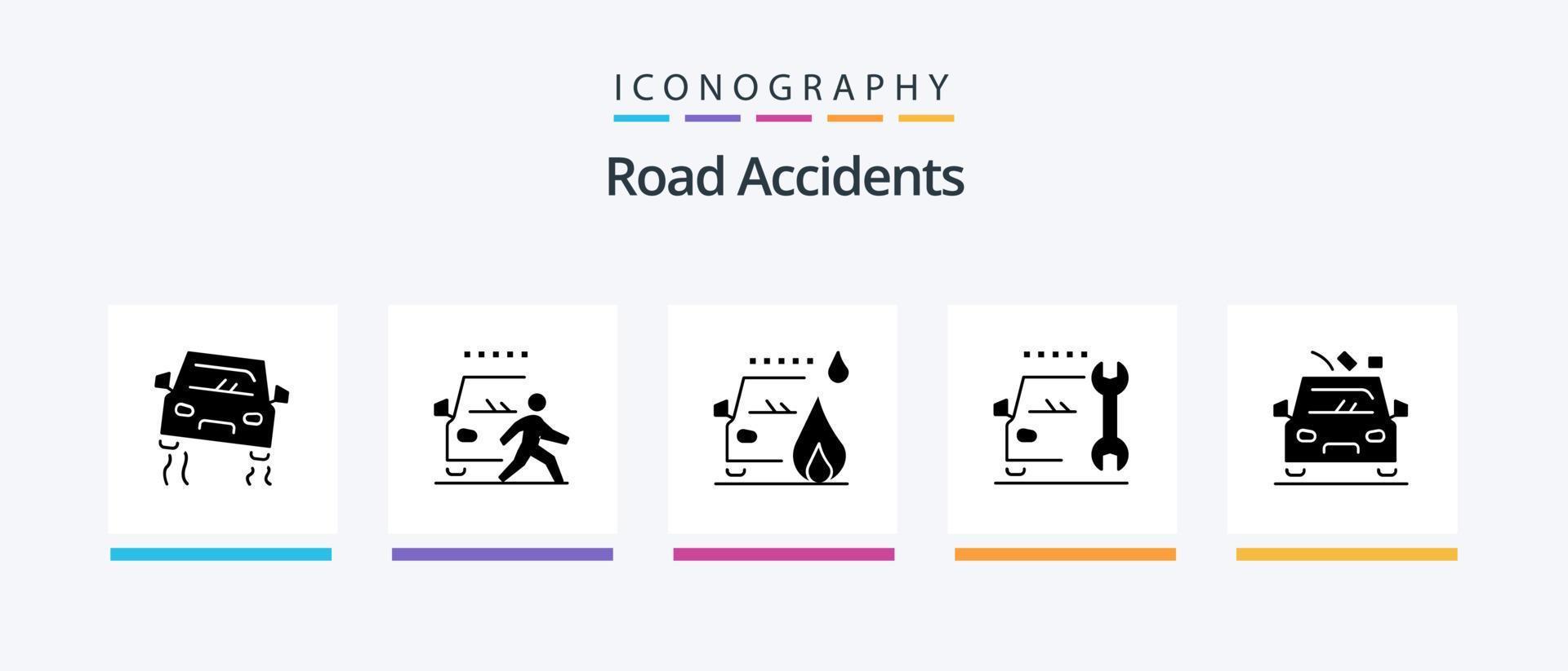 route les accidents glyphe 5 icône pack comprenant auto. réparation. route. entretien. route. Créatif Icônes conception vecteur