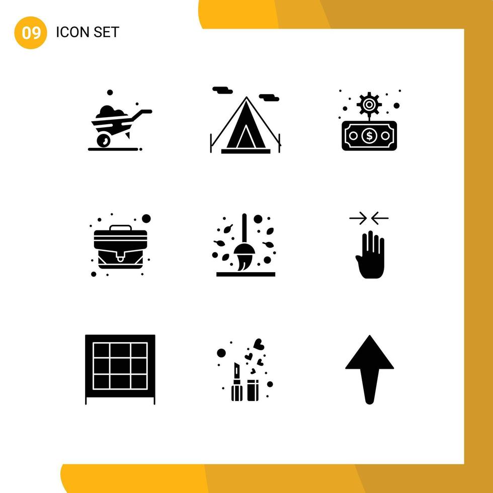 groupe de 9 moderne solide glyphes ensemble pour feuille balai la finance l'automne Bureau modifiable vecteur conception éléments