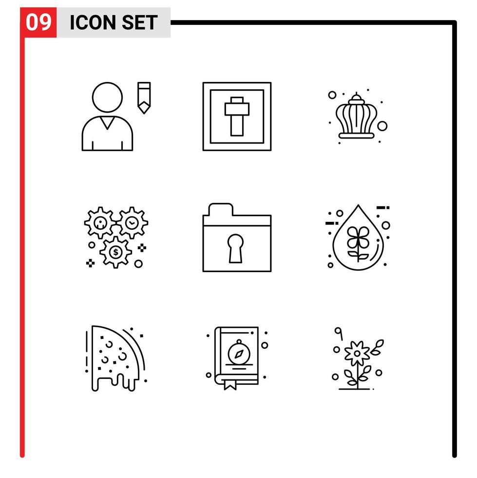 9 contour concept pour sites Internet mobile et applications trou de serrure dollar couronne configuration roue modifiable vecteur conception éléments