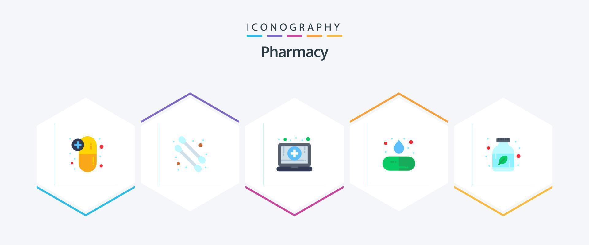 pharmacie 25 plat icône pack comprenant à base de plantes médicament. bouteille. médical. ayurvédique pilules. pilule vecteur
