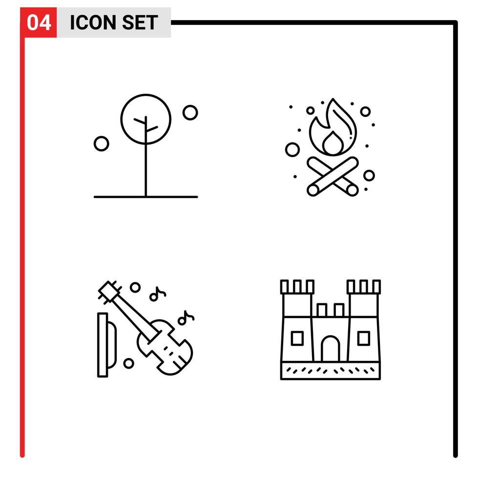 4 Créatif Icônes moderne panneaux et symboles de forêt la musique arbre fête temps plage modifiable vecteur conception éléments