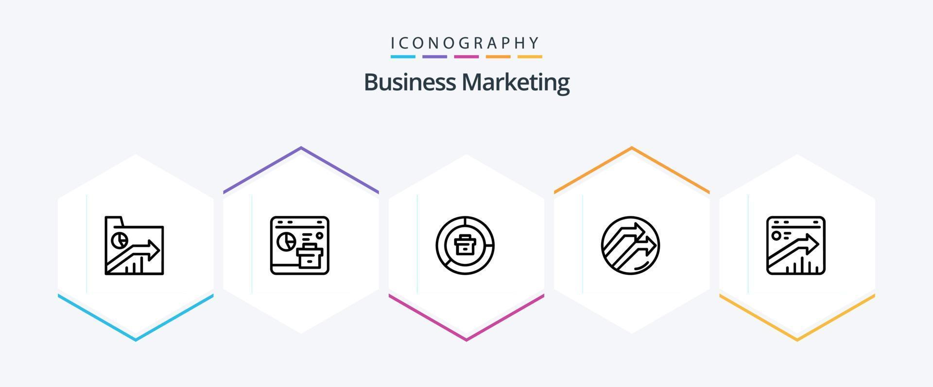 affaires commercialisation 25 ligne icône pack comprenant données. La Flèche. rapport. rapport. Les données vecteur