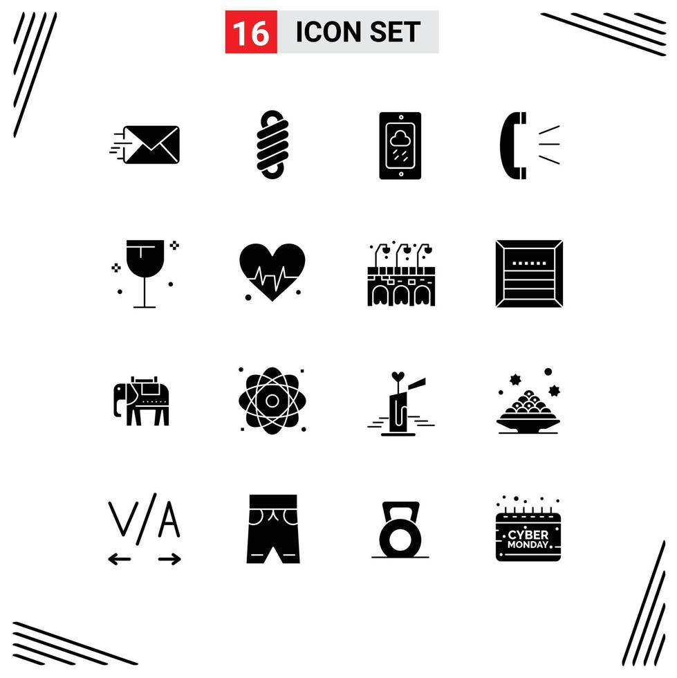 pack de 16 moderne solide glyphes panneaux et symboles pour la toile impression médias tel comme du vin nourriture temps les boissons client soutien modifiable vecteur conception éléments