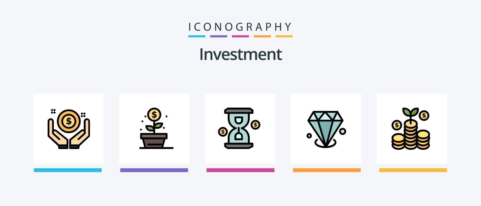 investissement ligne rempli 5 icône pack comprenant espèces. argent . argent. investissement. réel. Créatif Icônes conception vecteur