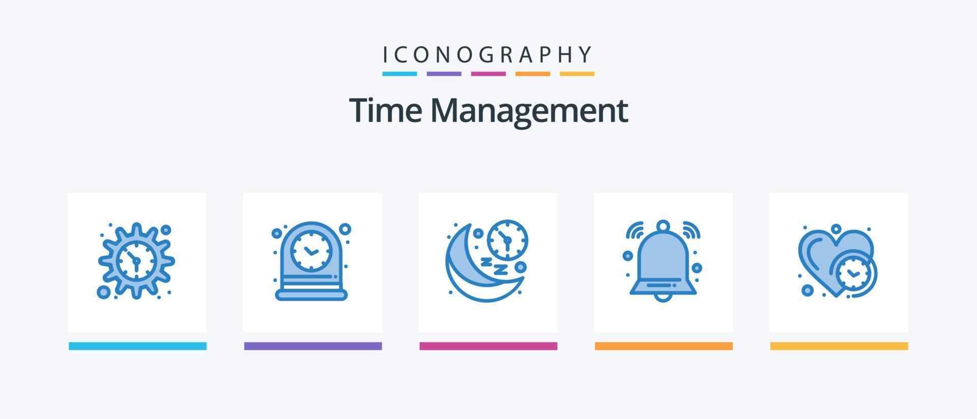 temps la gestion bleu 5 icône pack comprenant horloge. notification. horloge. cloche. temps. Créatif Icônes conception vecteur