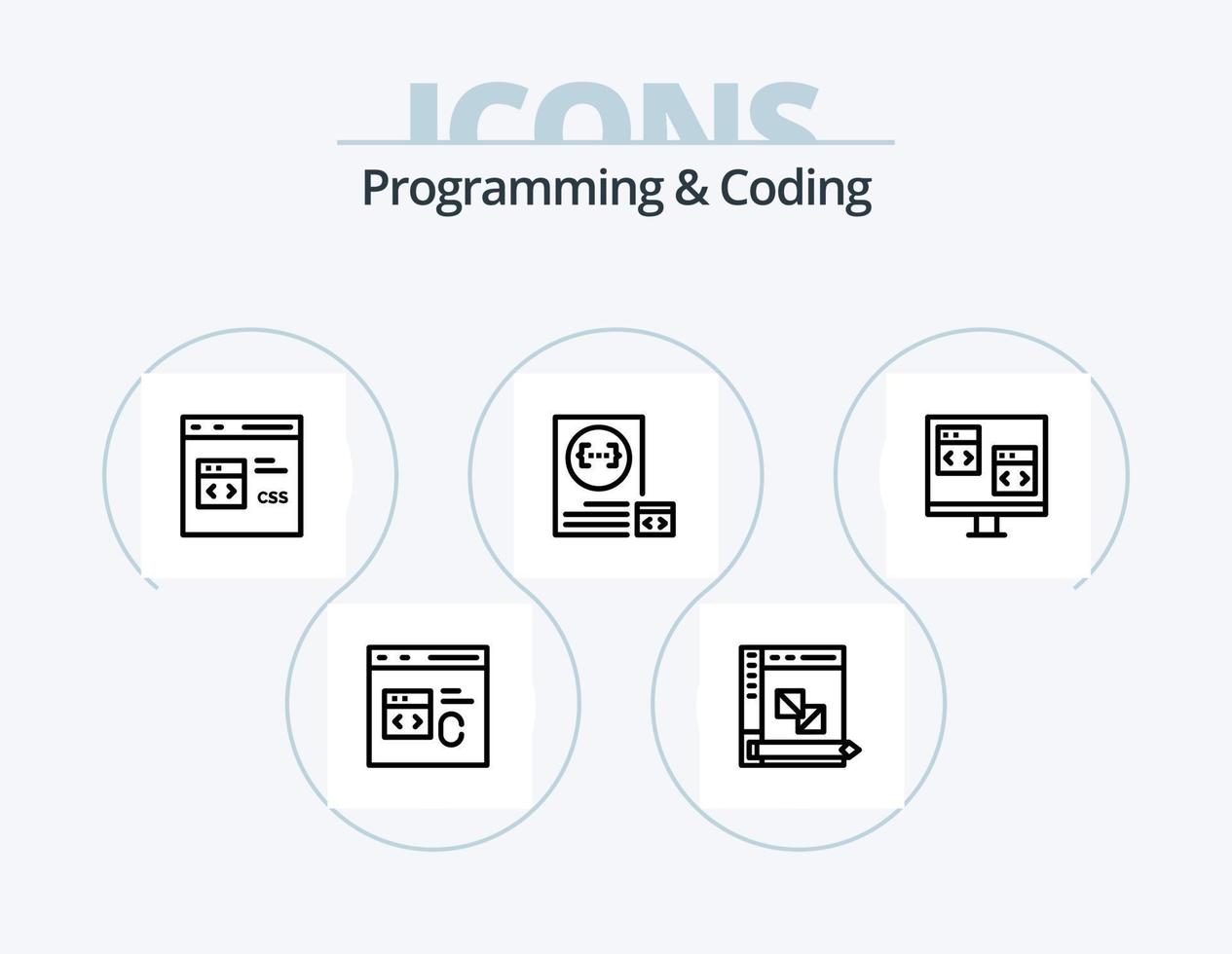 programmation et codage ligne icône pack 5 icône conception. codage. c. développement. déposer. développer vecteur