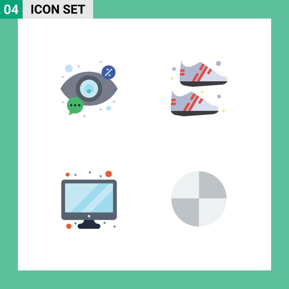 mobile interface plat icône ensemble de 4 pictogrammes de œil moniteur vue équipement dispositif modifiable vecteur conception éléments