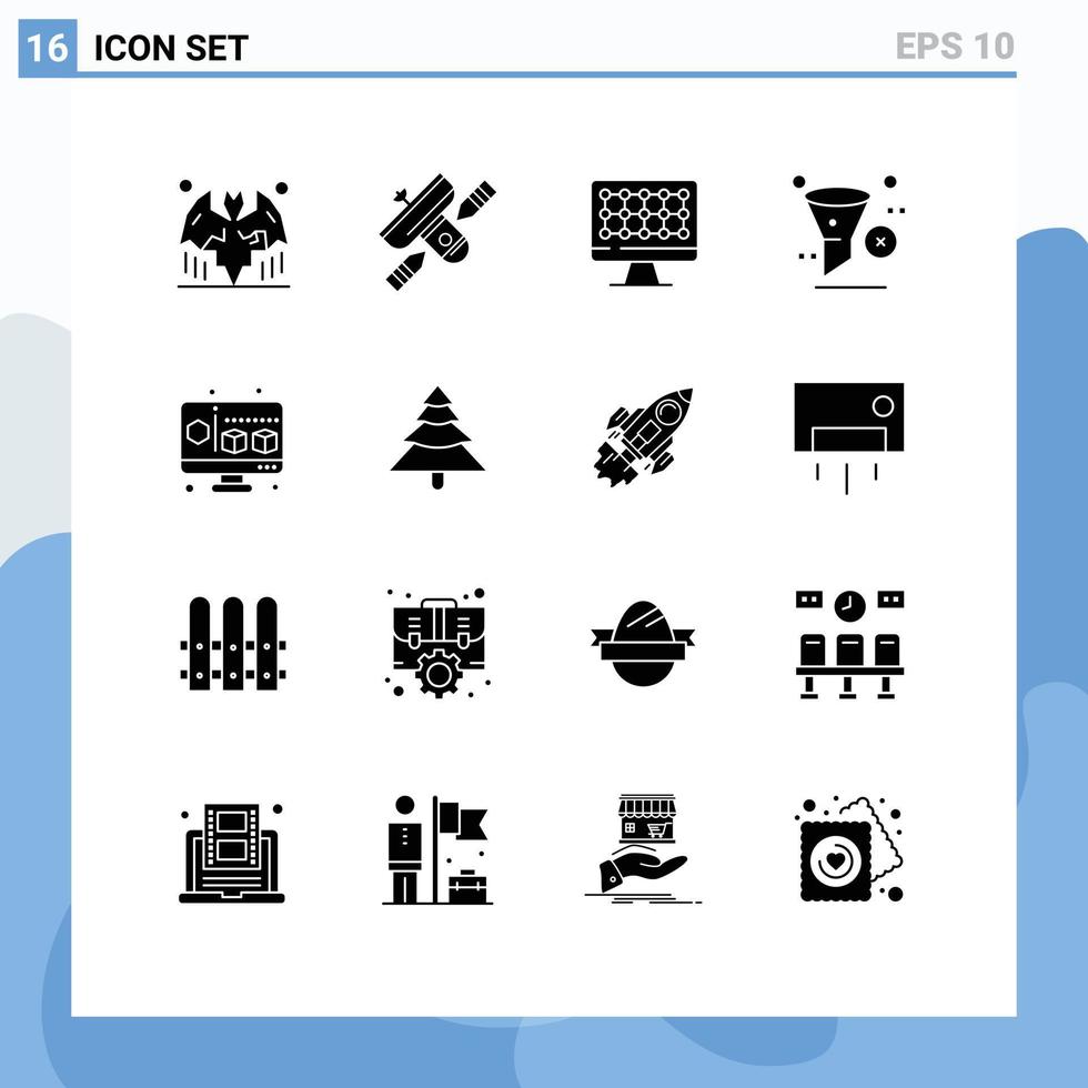 16 utilisateur interface solide glyphe pack de moderne panneaux et symboles de cube retirer émetteur filtre supprimer modifiable vecteur conception éléments