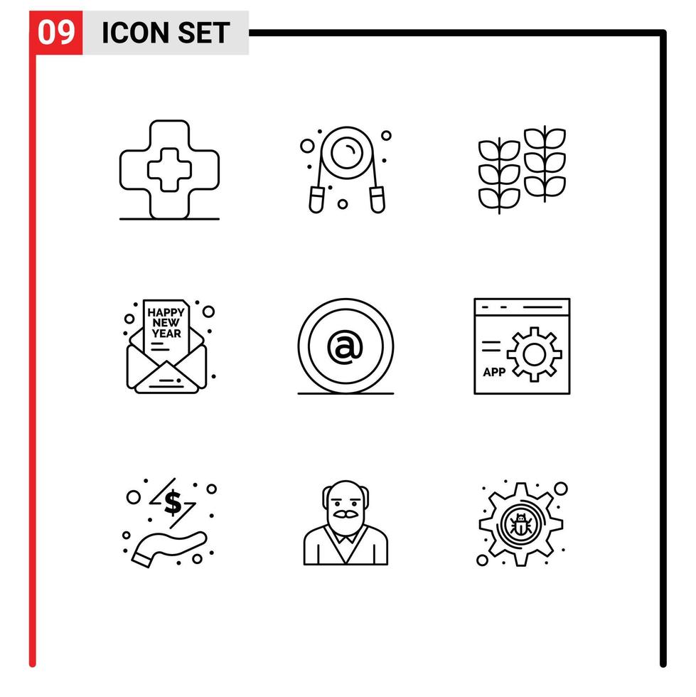 moderne ensemble de 9 grandes lignes et symboles tel comme email fête feuille Nouveau année inviter modifiable vecteur conception éléments