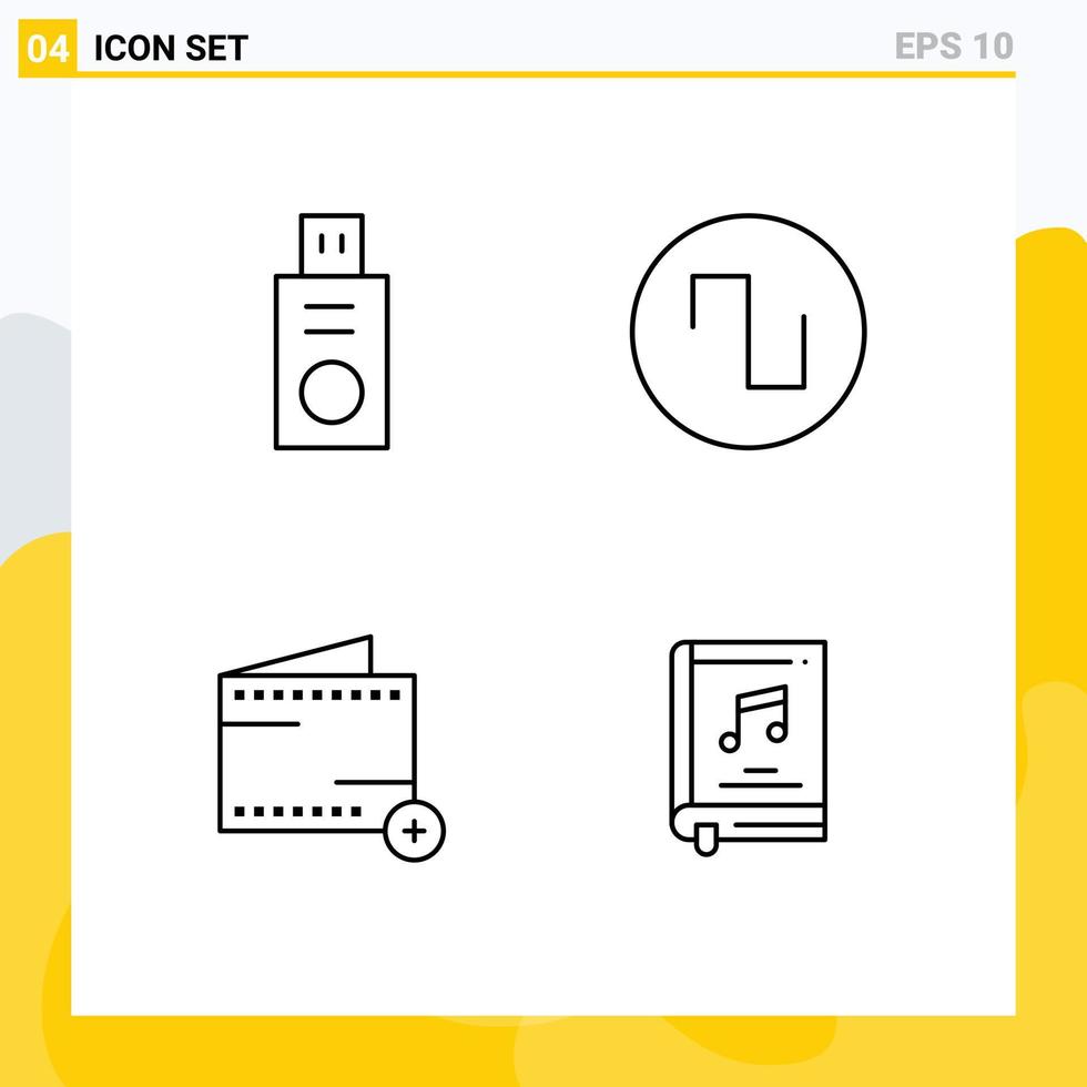 groupe de 4 moderne ligne remplie plat couleurs ensemble pour disque portefeuille du son ajouter livre modifiable vecteur conception éléments