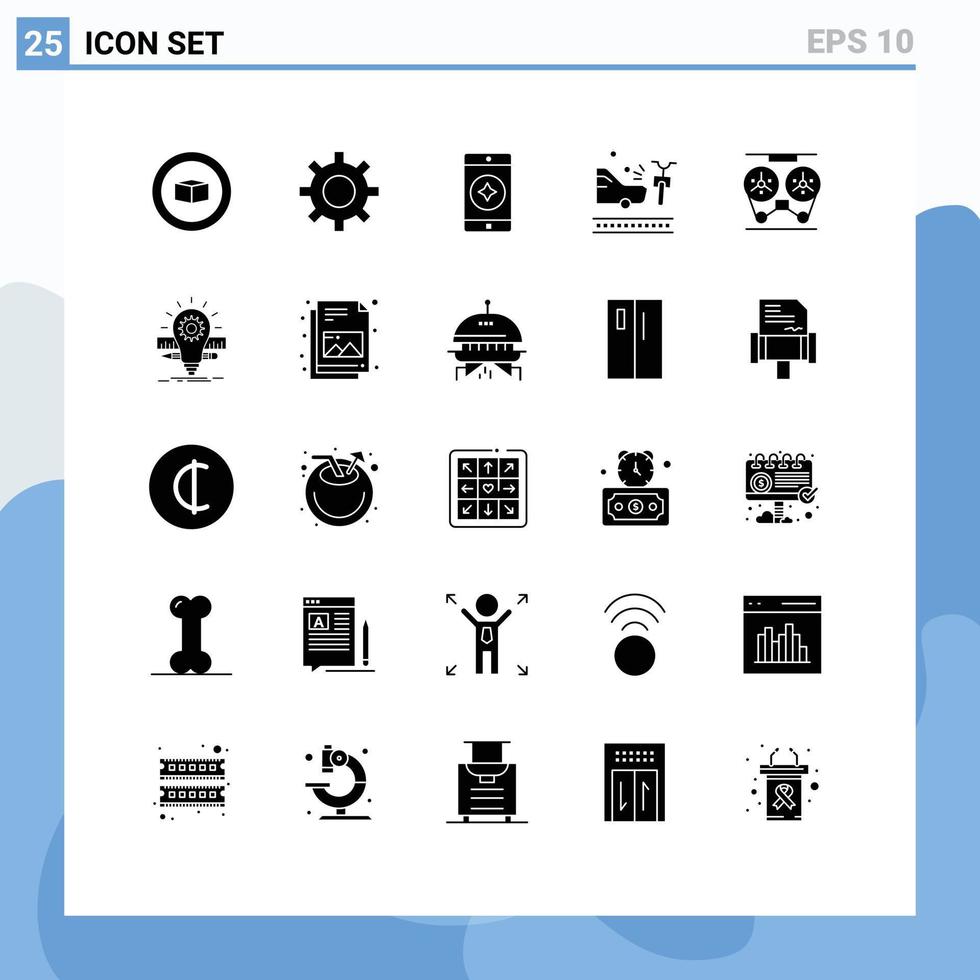 moderne ensemble de 25 solide glyphes pictogramme de bobine record mobile application joueur crash modifiable vecteur conception éléments