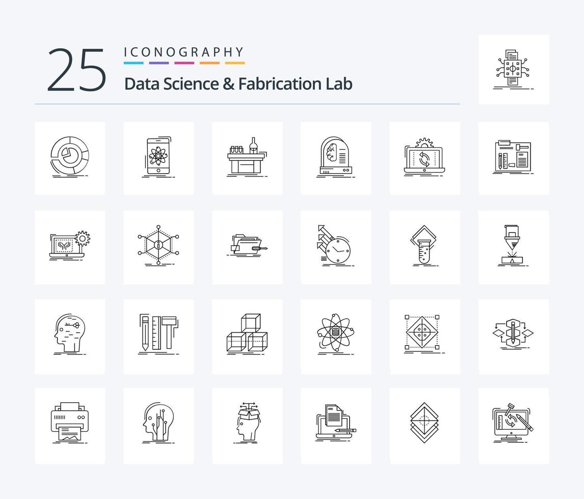 Les données science et fabrication laboratoire 25 ligne icône pack comprenant avenir. ai. recherche. production. laboratoire vecteur