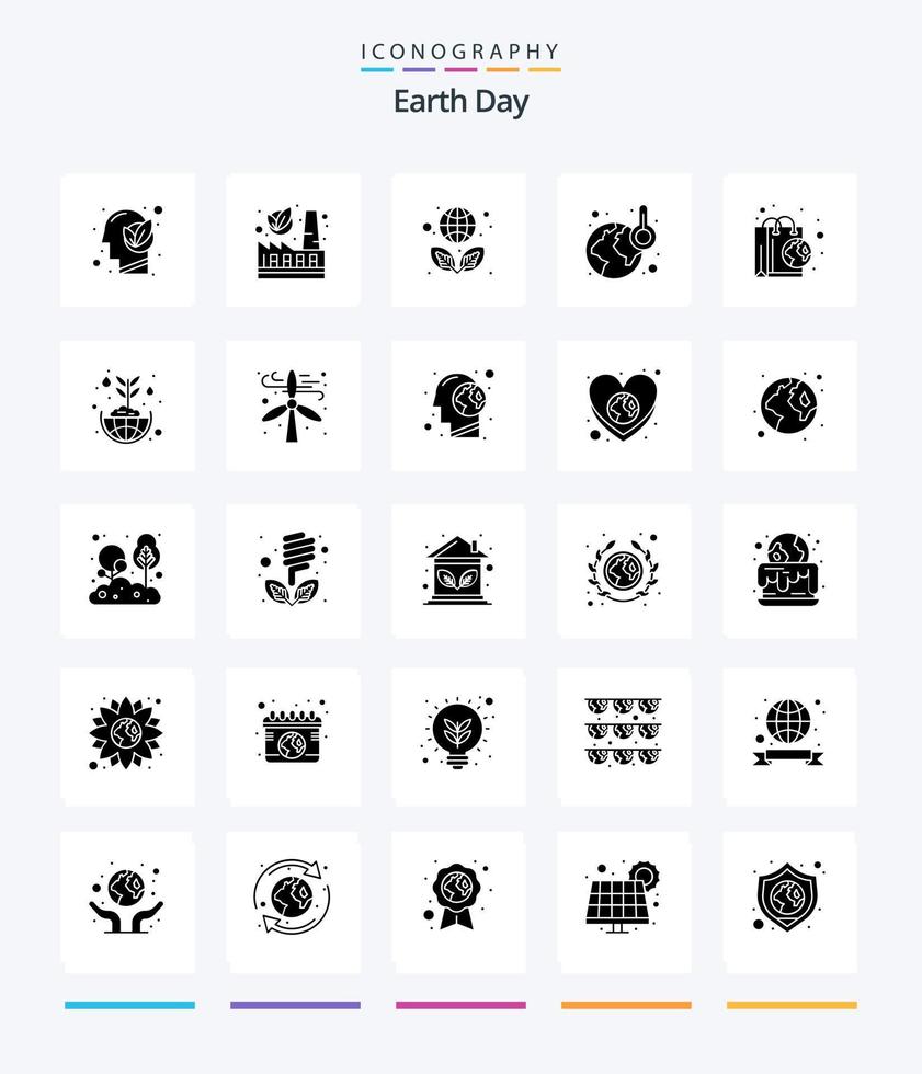 Créatif Terre journée 25 glyphe solide noir icône pack tel comme la nature. sac. écologie. température. global vecteur
