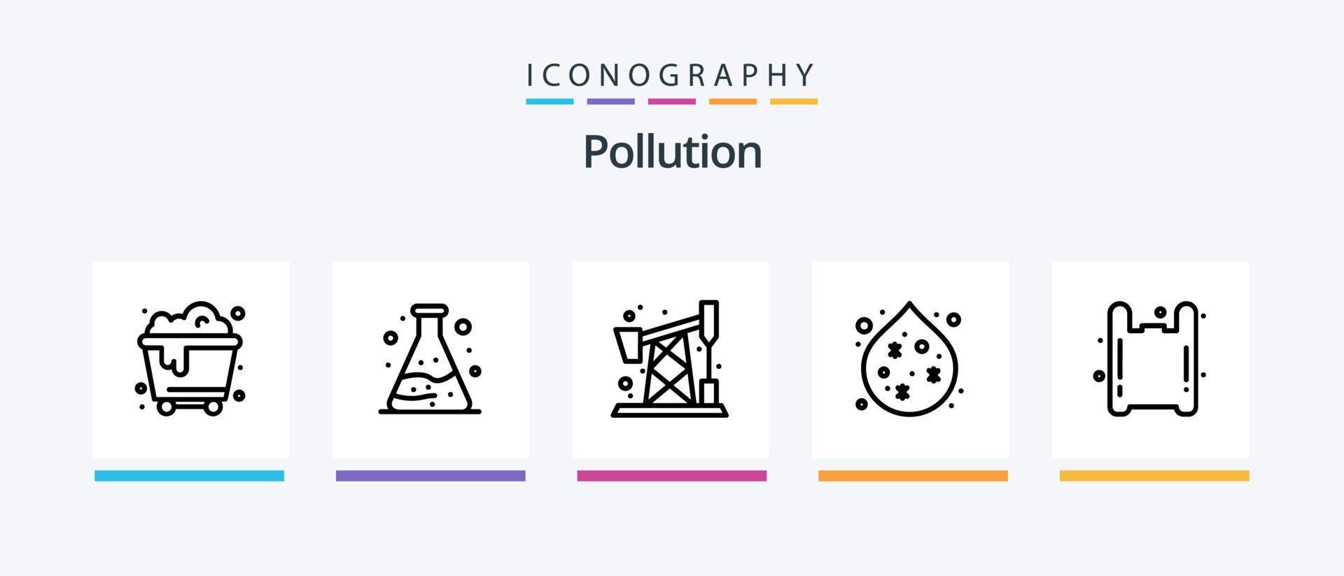 la pollution ligne 5 icône pack comprenant . tube. nucléaire. pollution. pompe jack. Créatif Icônes conception vecteur