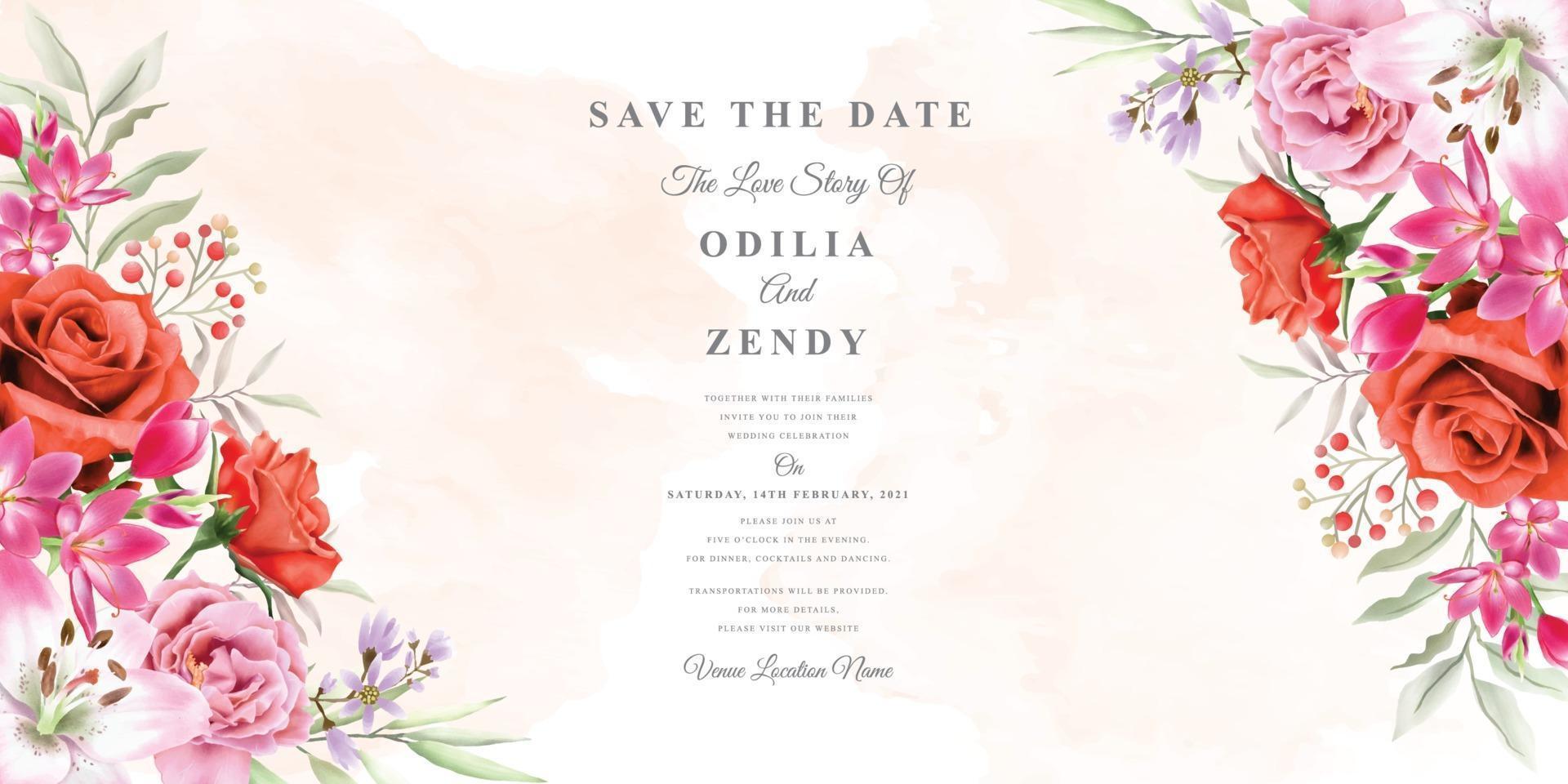 modèle d'invitation de mariage élégant avec un beau design floral vecteur