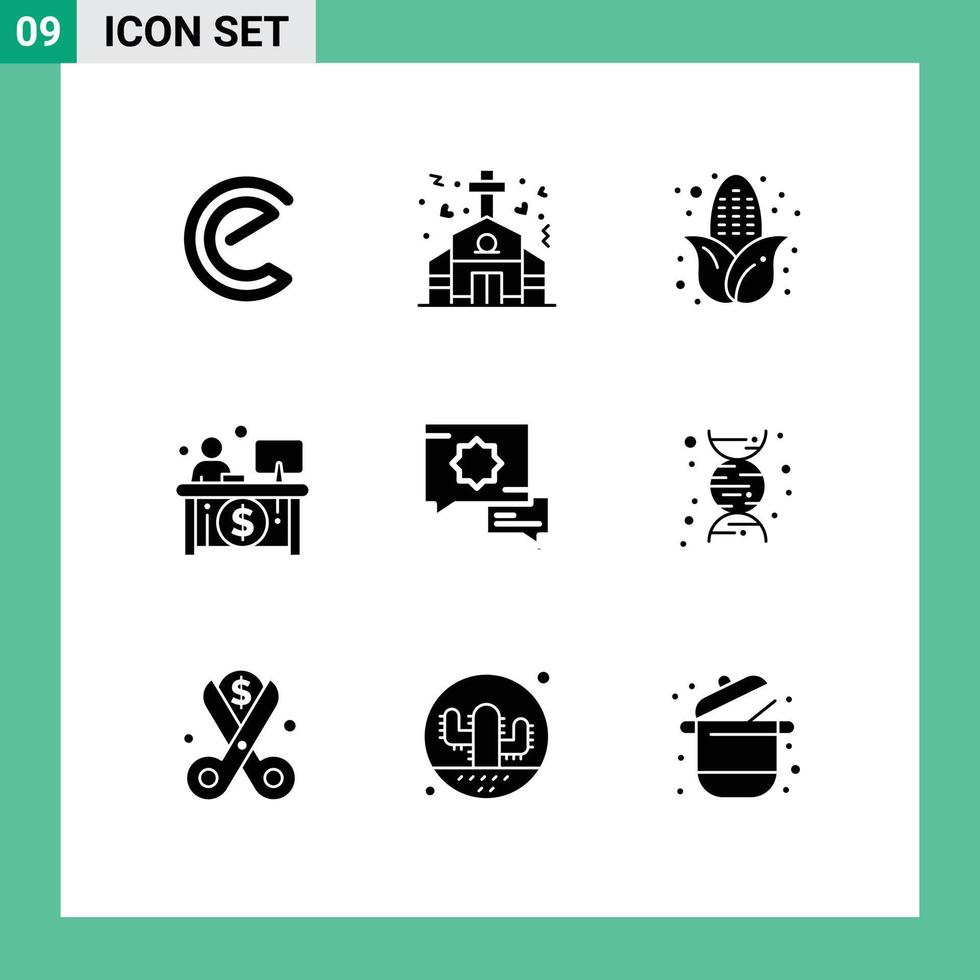 mobile interface solide glyphe ensemble de 9 pictogrammes de discours islamique l'automne caissier économie modifiable vecteur conception éléments