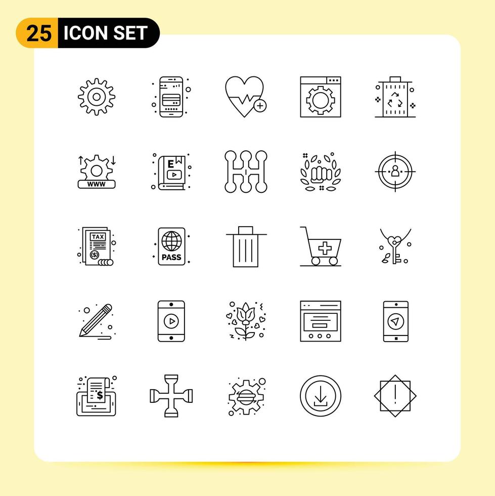 25 ligne concept pour sites Internet mobile et applications Puissance énergie cœur battre poubelle seo modifiable vecteur conception éléments