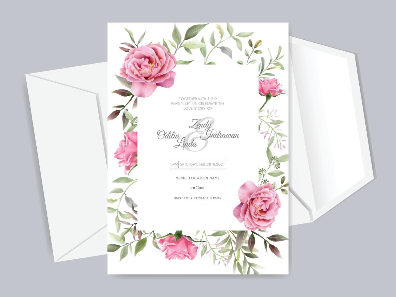 beaux et élégants modèles de cartes d'invitation de mariage floral vecteur