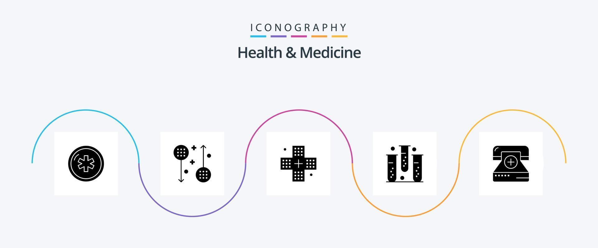 santé et médicament glyphe 5 icône pack comprenant aptitude. sang. santé. médicament. forme vecteur