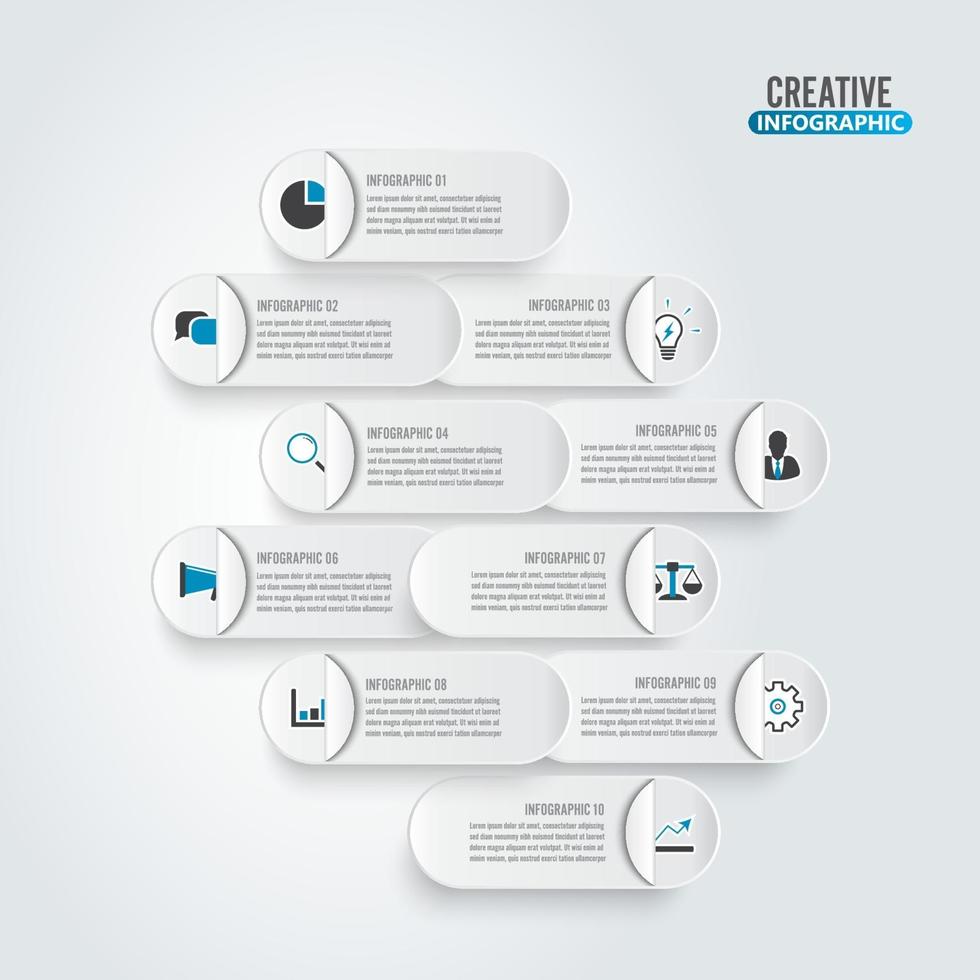 visualisation des données commerciales. diagramme papier de processus. éléments abstraits de graphique, diagramme avec 10 étapes, options, parties ou processus. modèle d'entreprise de vecteur pour la présentation. concept créatif pour infographie.