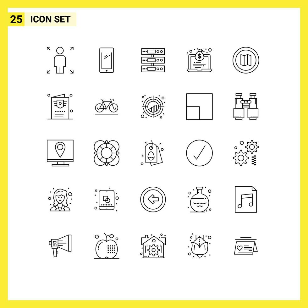25 utilisateur interface ligne pack de moderne panneaux et symboles de vacances sac serveur économie des dossiers modifiable vecteur conception éléments