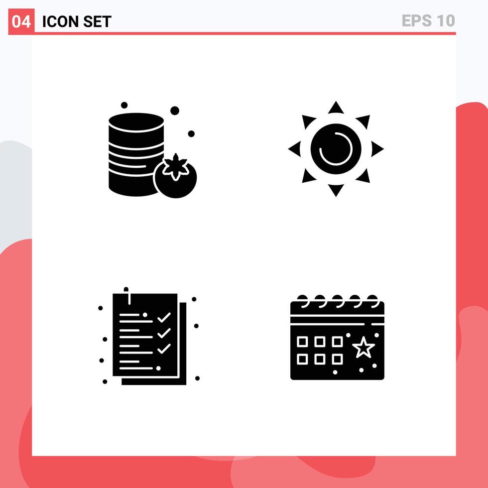 4 solide glyphe concept pour sites Internet mobile et applications en conserve calendrier plage vérifier liste fête modifiable vecteur conception éléments